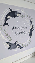 Load image into Gallery viewer, ‘Adventure Awaits’ Lilac And Silver Orca Fine Art Print