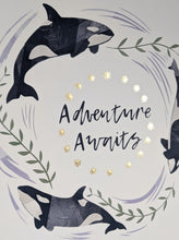 Load image into Gallery viewer, ‘Adventure Awaits’ White And Gold Orca Fine Art Print