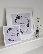 Load image into Gallery viewer, ‘Adventure Awaits’ Lilac And Silver Orca Fine Art Print