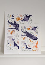 Load image into Gallery viewer, ‘Deep Blue Sea’ Whale Shark, Hammerhead And Sea Creatures Fine Art Print For Children