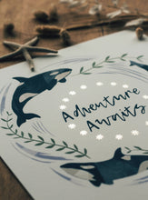 Load image into Gallery viewer, ‘Adventure Awaits’ White And Gold Orca Fine Art Print