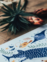 Load image into Gallery viewer, ‘Deep Blue Sea’ Whale Shark, Hammerhead And Sea Creatures Fine Art Print For Children