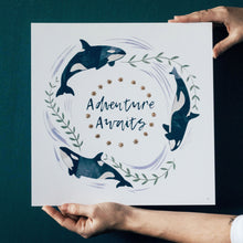 Load image into Gallery viewer, ‘Adventure Awaits’ White And Gold Orca Fine Art Print