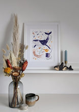 Load image into Gallery viewer, ‘Into The Blue’ Whale And Sea Creatures Fine Art Print For Children
