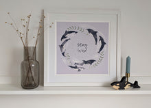 Load image into Gallery viewer, ‘Stay Wild’ Lilac And Silver Dolphin Fine Art Print
