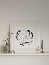 Load image into Gallery viewer, ‘Stay Wild’ White And Gold Dolphin Fine Art Print
