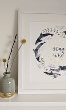Load image into Gallery viewer, ‘Stay Wild’ White And Gold Dolphin Fine Art Print
