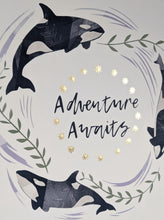 Load image into Gallery viewer, ‘Adventure Awaits’ White And Gold Orca Fine Art Print
