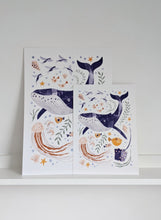 Load image into Gallery viewer, ‘Into The Blue’ Whale And Sea Creatures Fine Art Print For Children

