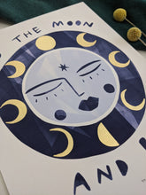Load image into Gallery viewer, ‘To The Moon And Back’ Hand Embellished Gold Leaf Moon Limited Edition Fine Art Print
