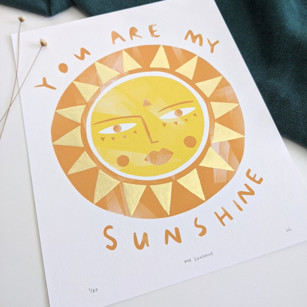 ‘You Are My Sunshine’ Hand Embellished Gold Leaf Sun Limited Edition Fine Art Print