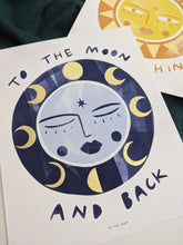 Load image into Gallery viewer, ‘To The Moon And Back’ Hand Embellished Gold Leaf Moon Limited Edition Fine Art Print
