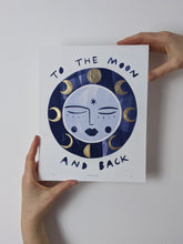 Load image into Gallery viewer, ‘To The Moon And Back’ Hand Embellished Gold Leaf Moon Limited Edition Fine Art Print

