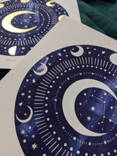 Load image into Gallery viewer, Personalised ‘Zodiac Moon’ Decorative Moon And Zodiac Constellation Limited Edition Fine Art Print
