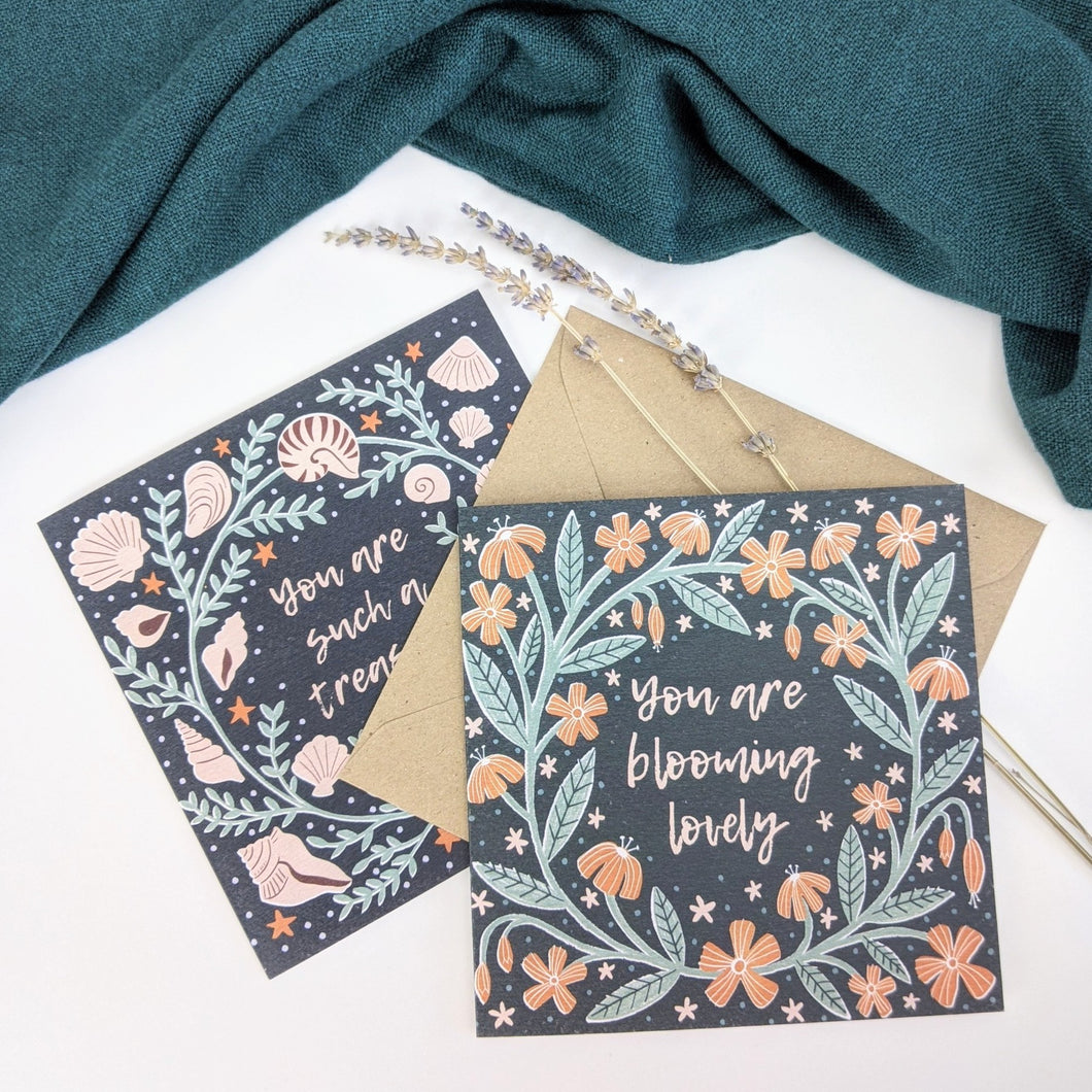 ‘You Are Blooming Lovely’ and ‘You Are Such A Treasure’ Mixed Notelet Bundle