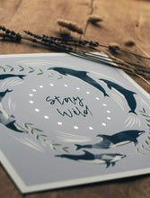 Load image into Gallery viewer, ‘Stay Wild’ Lilac And Silver Dolphin Fine Art Print
