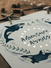 Load image into Gallery viewer, ‘Adventure Awaits’ White And Gold Orca Fine Art Print
