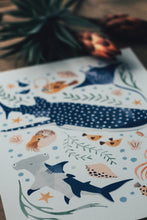 Load image into Gallery viewer, ‘Deep Blue Sea’ Whale Shark, Hammerhead And Sea Creatures Fine Art Print For Children
